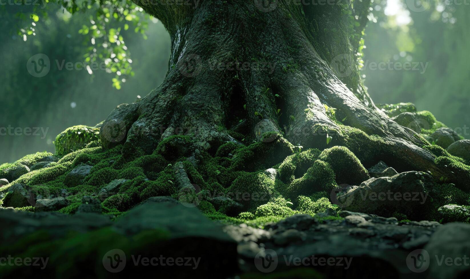 A large tree with moss growing on it photo