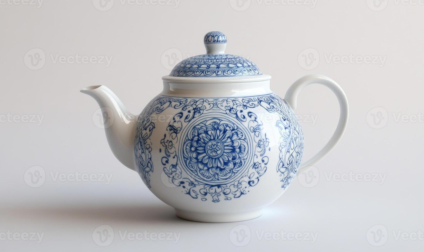 A blue and white tea pot with a blue lid photo