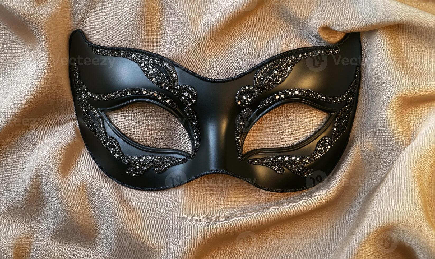 A black mask with a black eye and silver beads photo