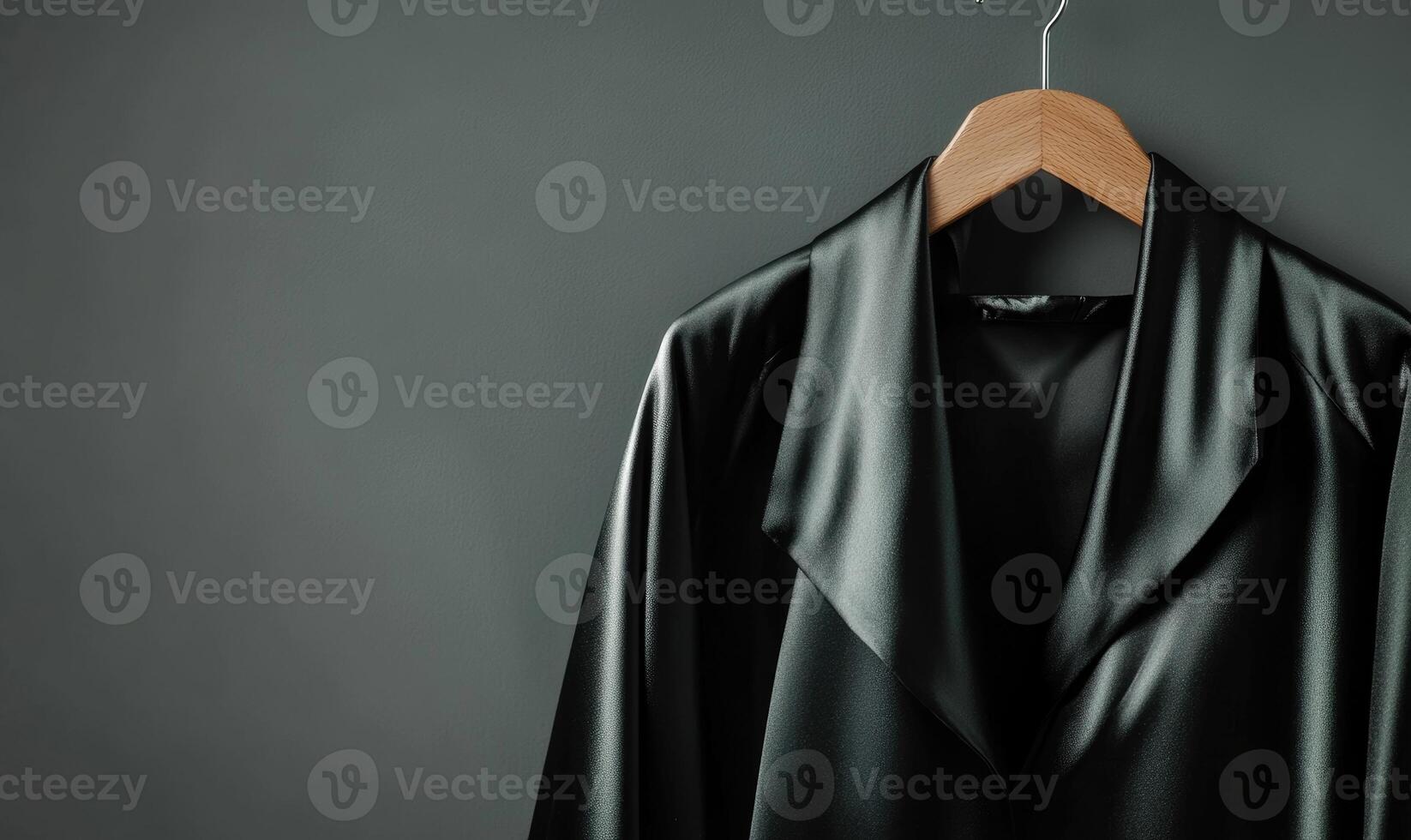 A black jacket hanging on a hanger photo