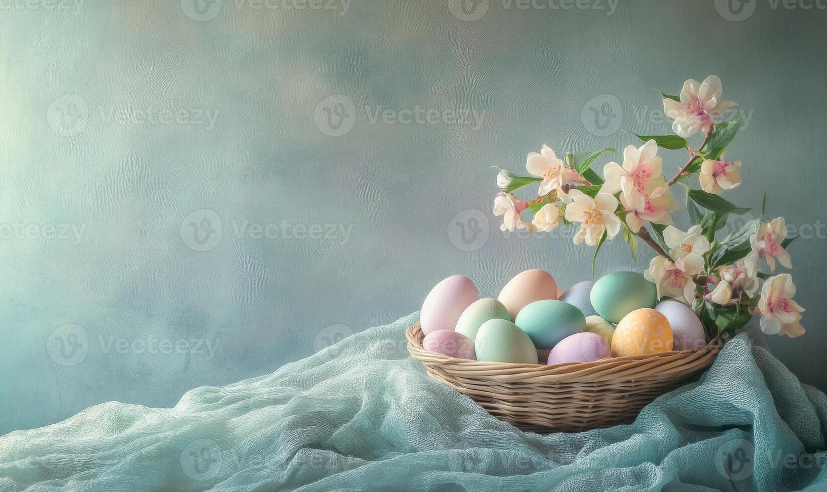 A basket of eggs with a blue background photo