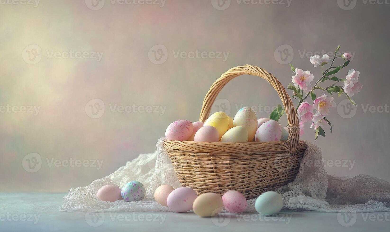 A basket full of Easter eggs in various colors photo