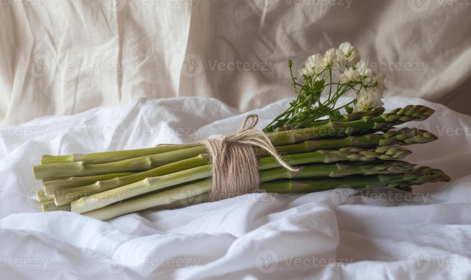 A bunch of asparagus is tied with a string photo