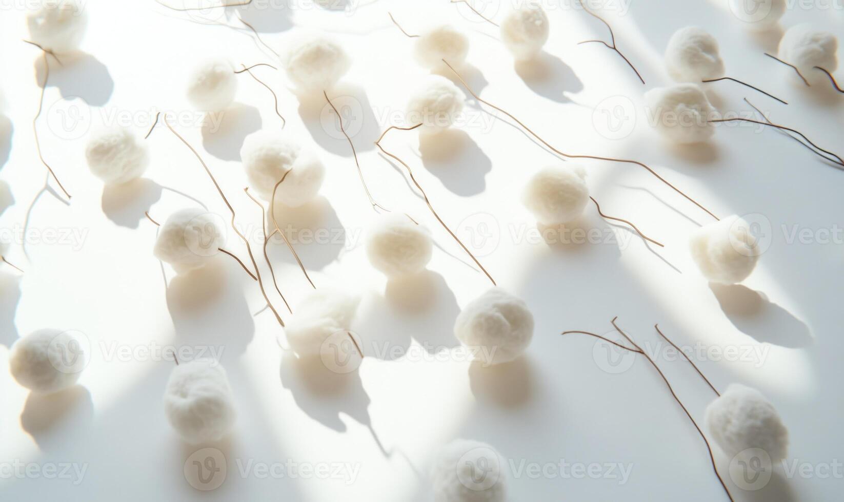 A white background with a bunch of white pom poms photo