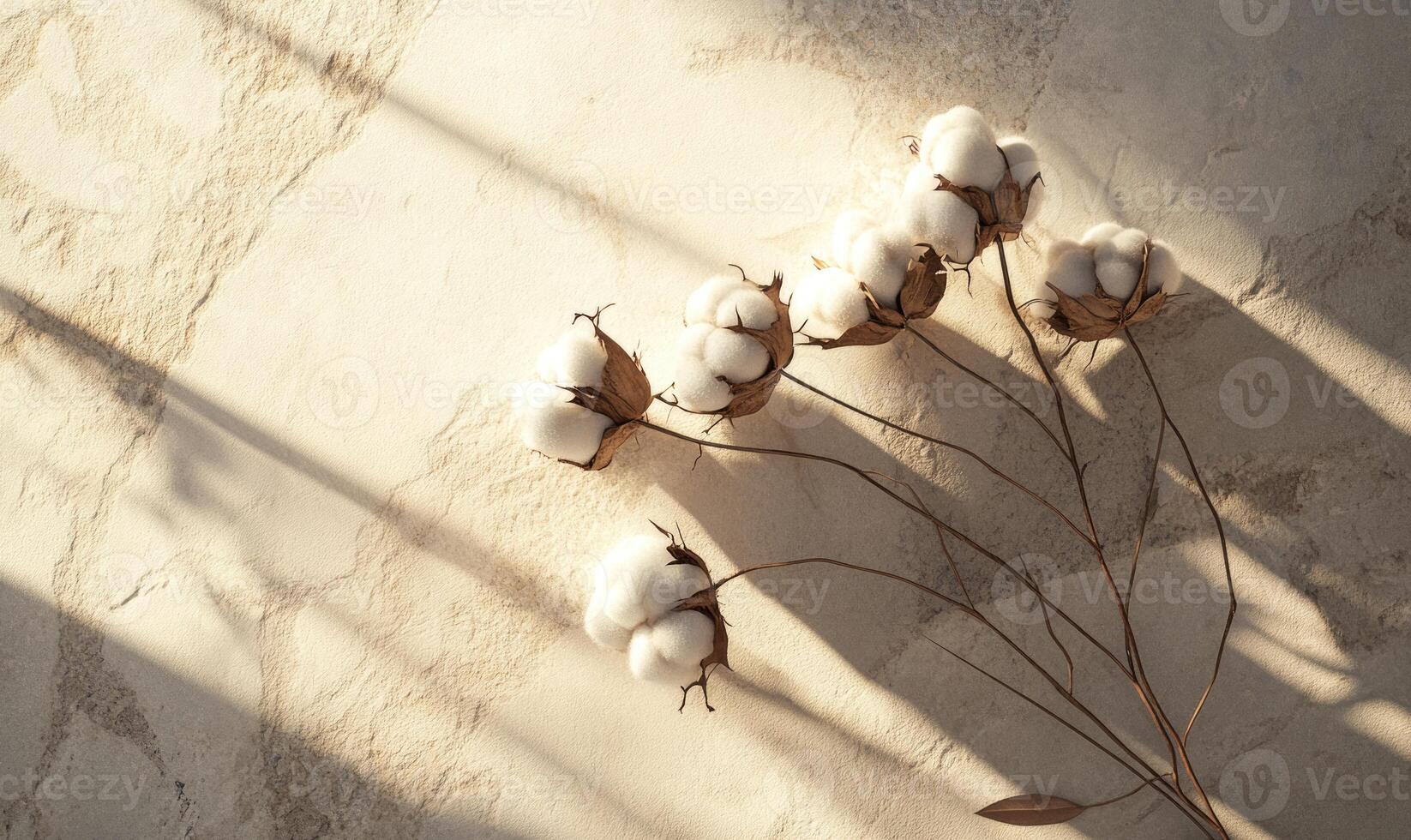 A bunch of cotton flowers are on a white surface photo