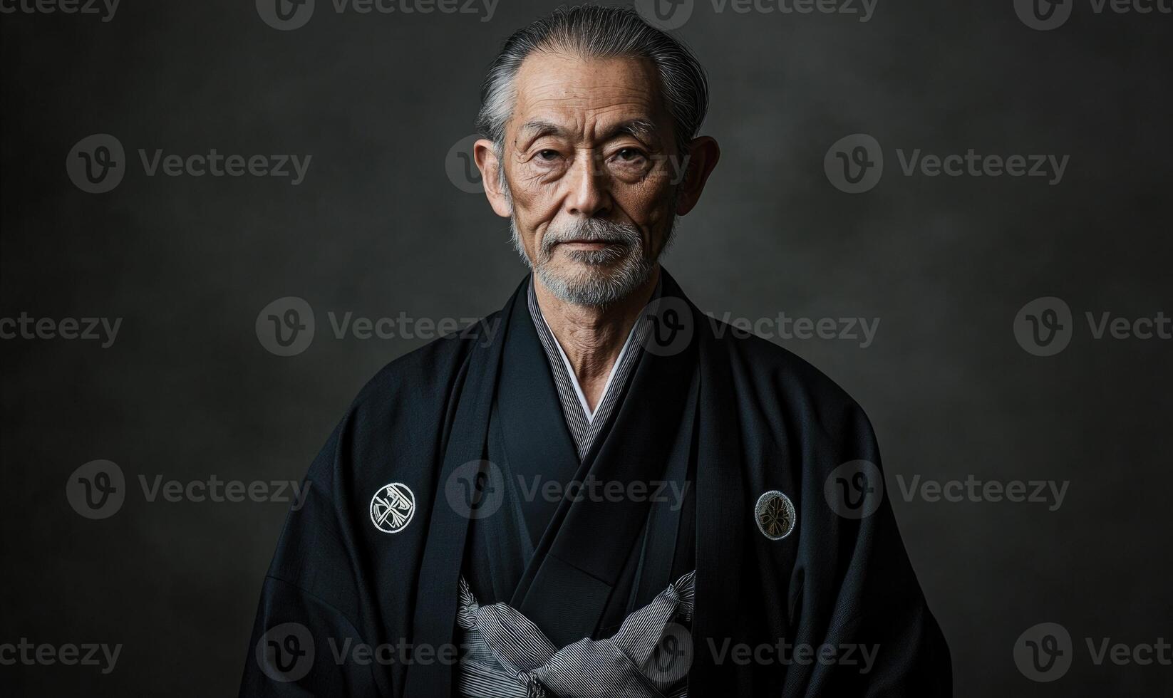 A man wearing a black robe with a white stripe photo