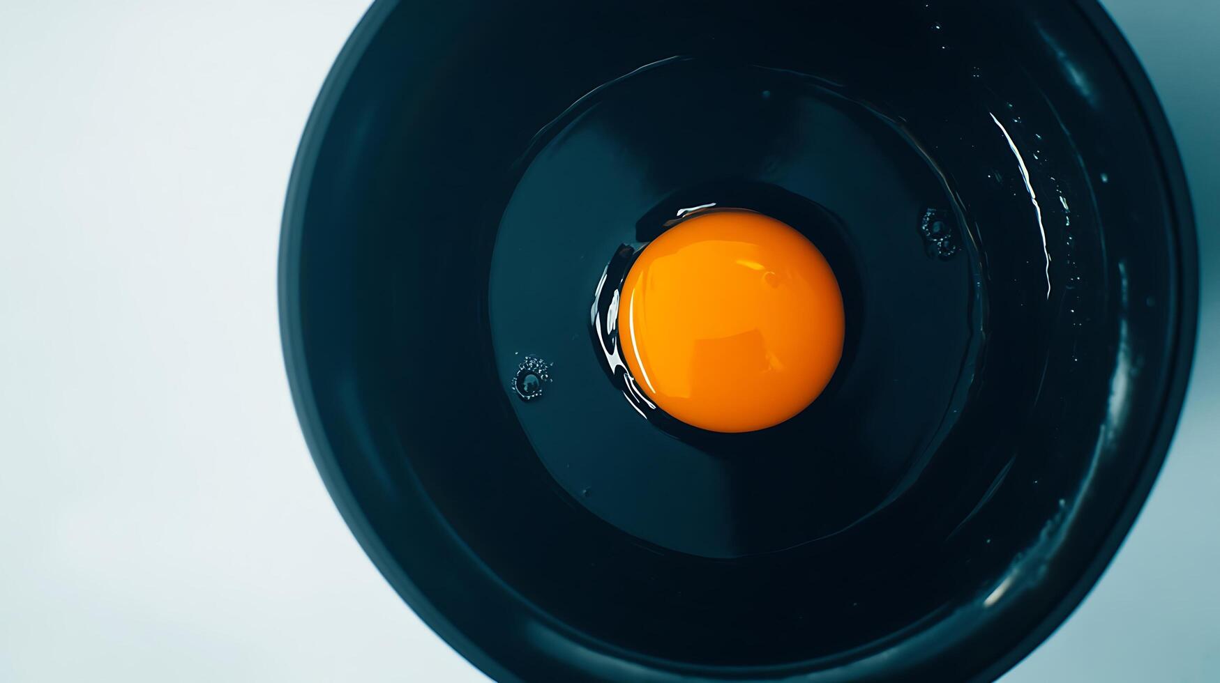 A raw egg yolk rests in a dark bowl with visible shell fragments photo