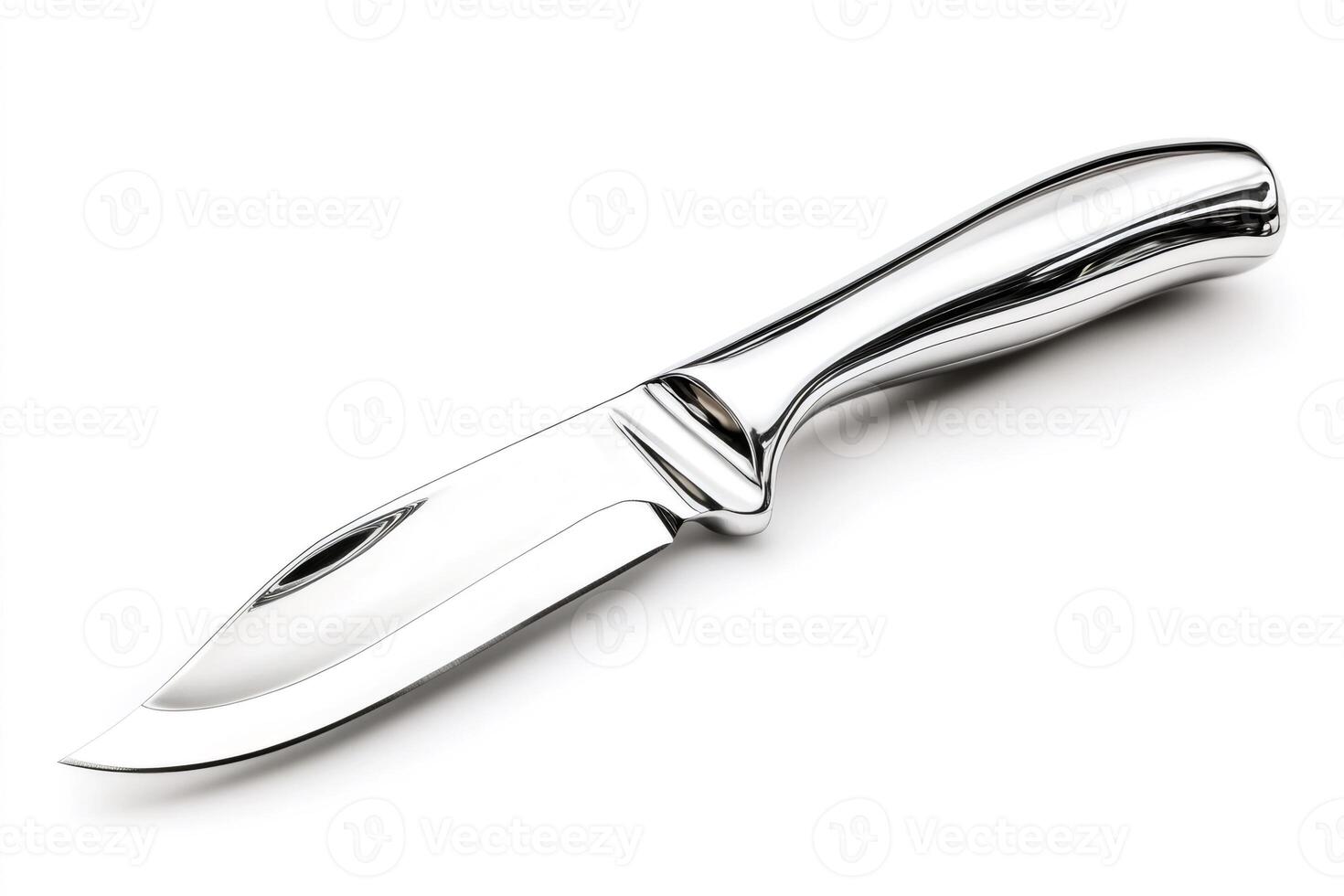 Shiny metal knife lying on white background photo