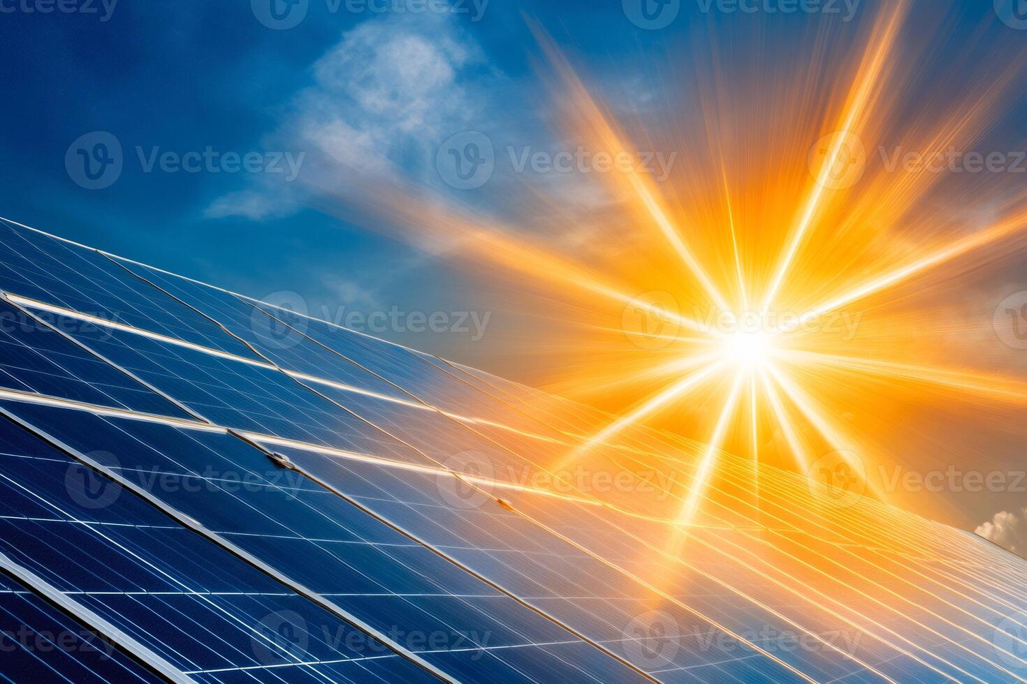 Solar panels absorbing the energy of the sun under a dramatic sky photo