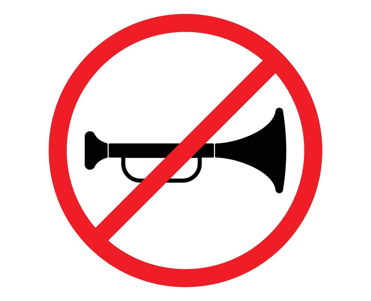 No Horn Sign. No horn. Horn prohibited. Dont honk. trumpet. Don't be noisy sign vector