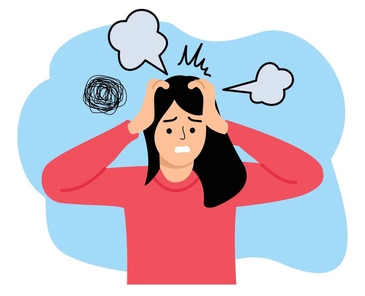 woman with panic expression. mental health concept vector