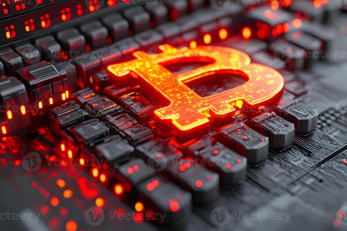 Futuristic Bitcoin Symbol on Circuit Board - Cryptocurrency and Technology Concept photo