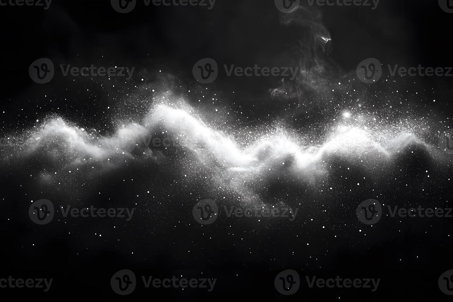 Mystical White Powder Clouds Against Black Space - Abstract Conceptual Design for Art and Decor photo