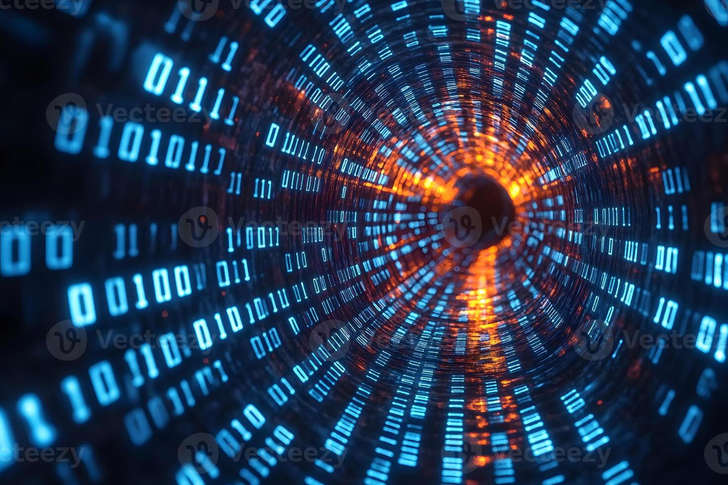 Futuristic Data Stream Tunnel with Binary Code for Technology and Innovation Concepts photo