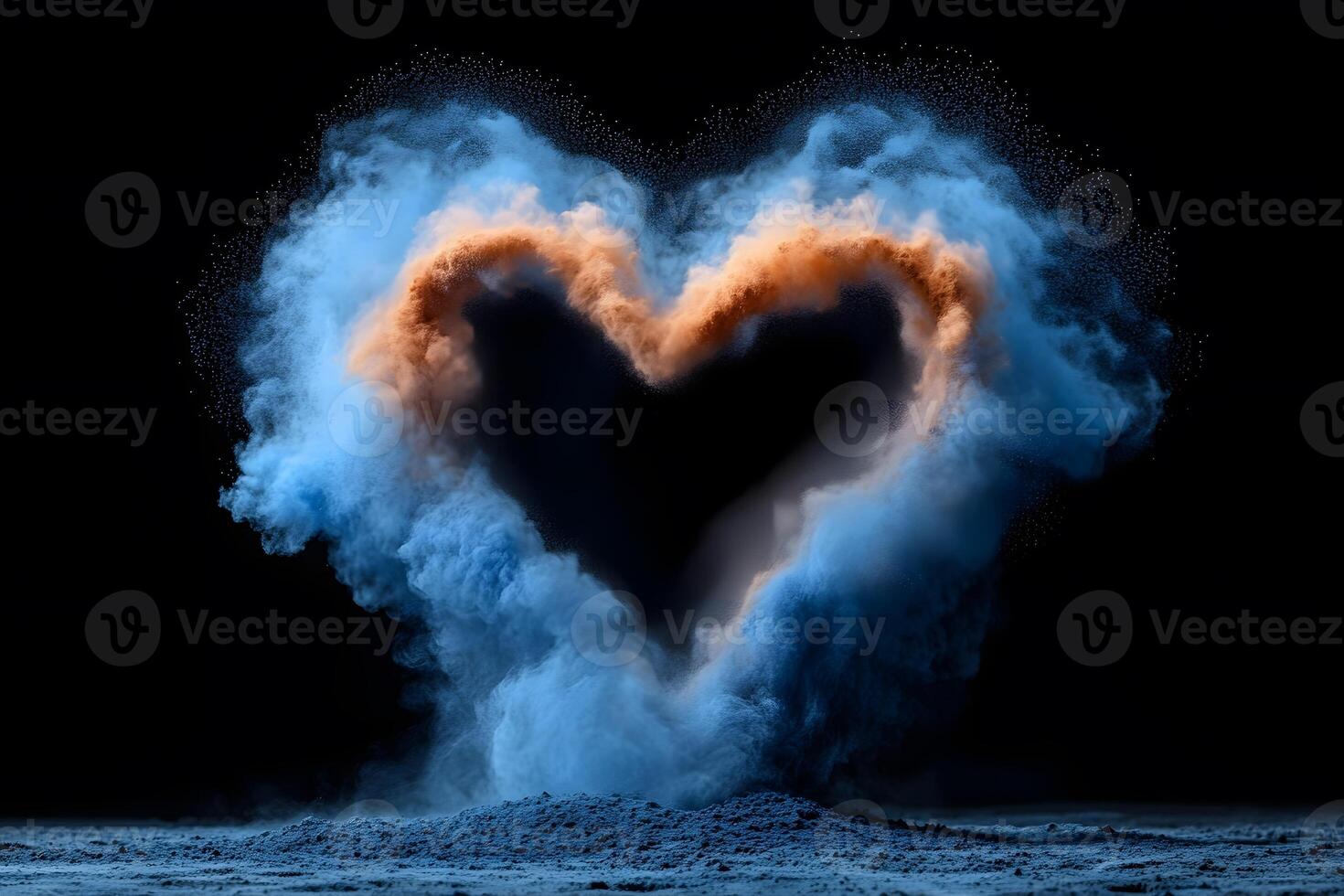 Heart-Shaped Colorful Smoke Explosion on Black Background for Romantic Design photo