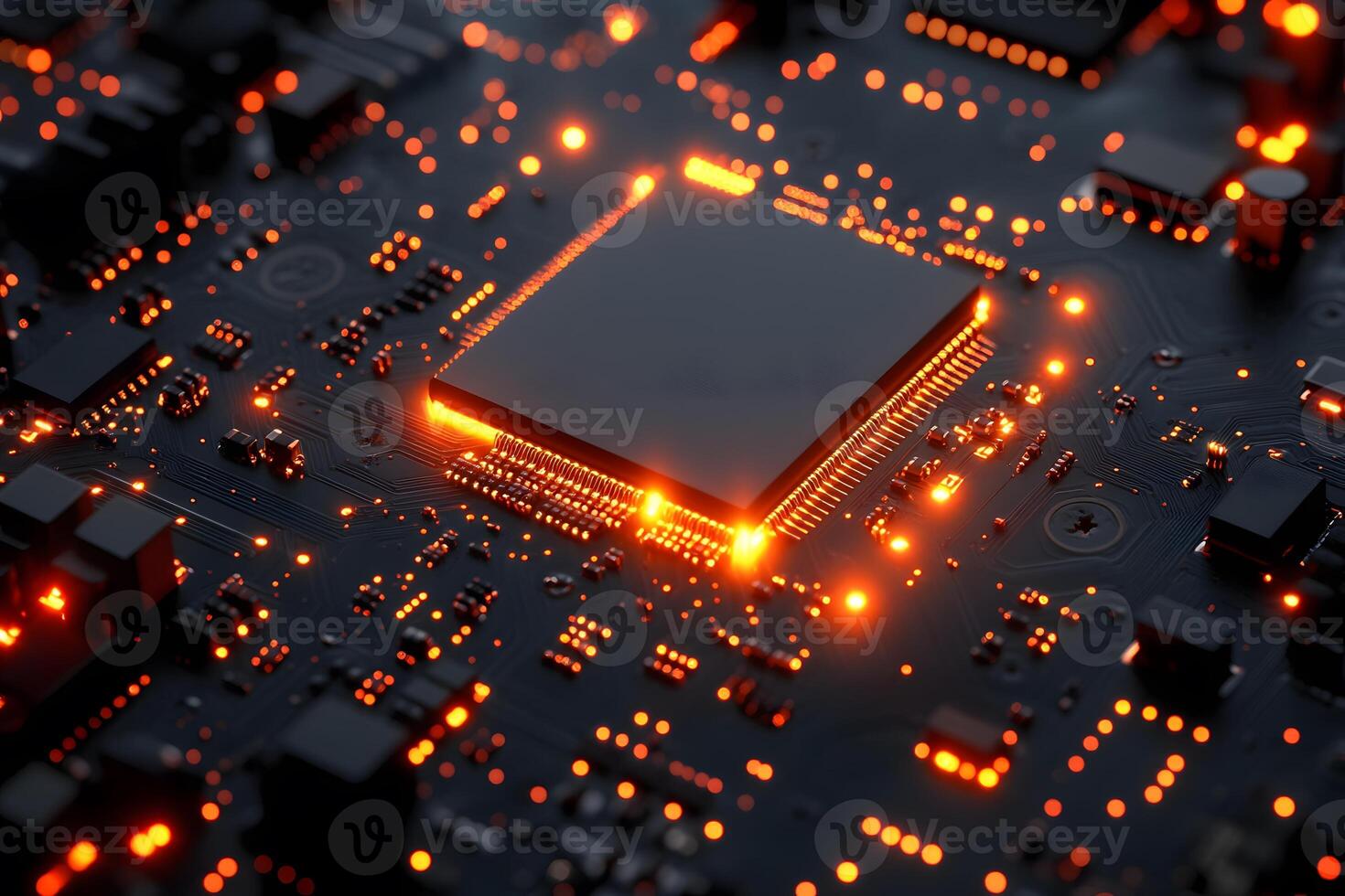 Futuristic Glowing Circuit Board with Neon Lights for Technology and Innovation Concepts photo