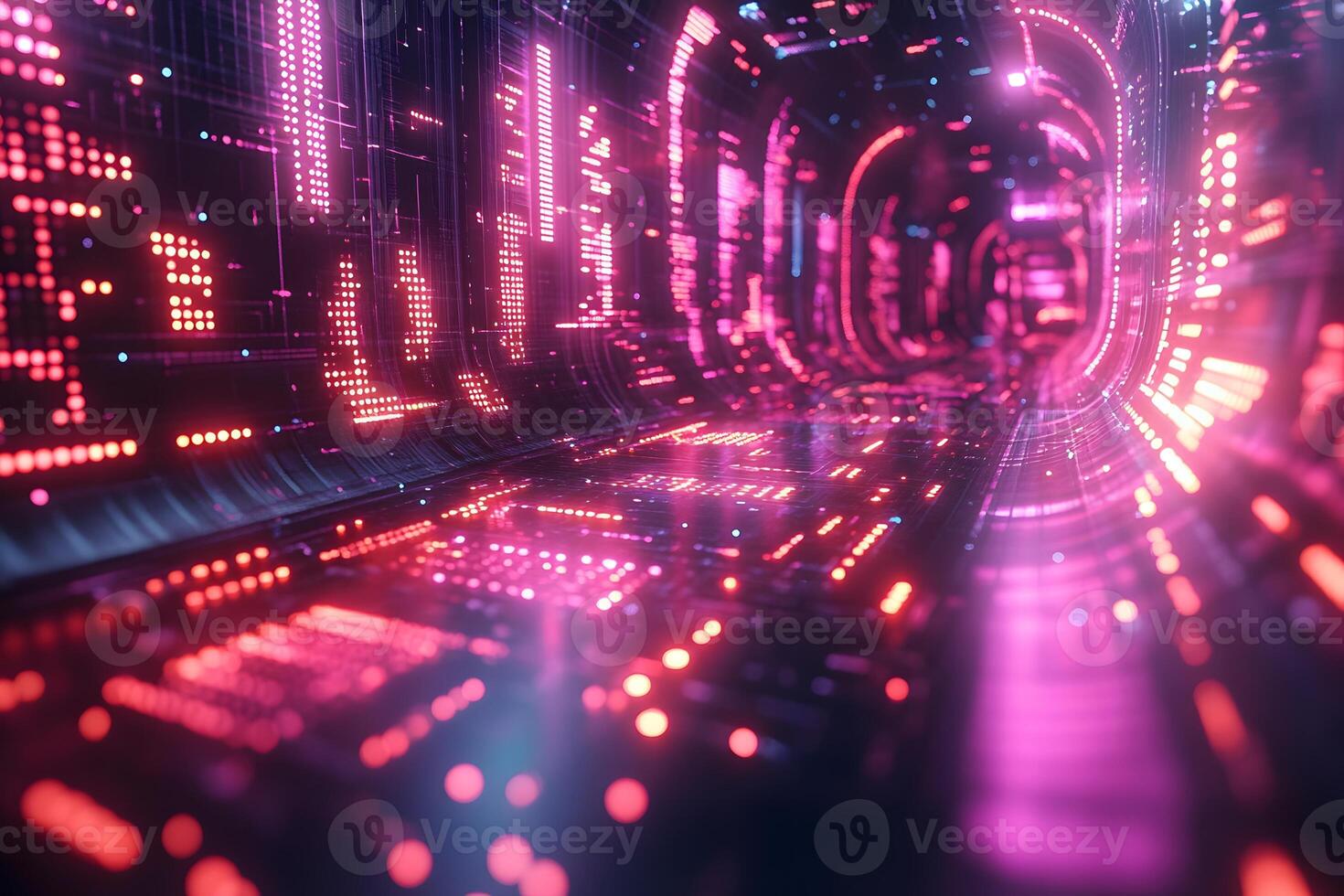Futuristic Neon Light Tunnel with Digital Circuitry Aesthetic for Sci-Fi Design Projects photo
