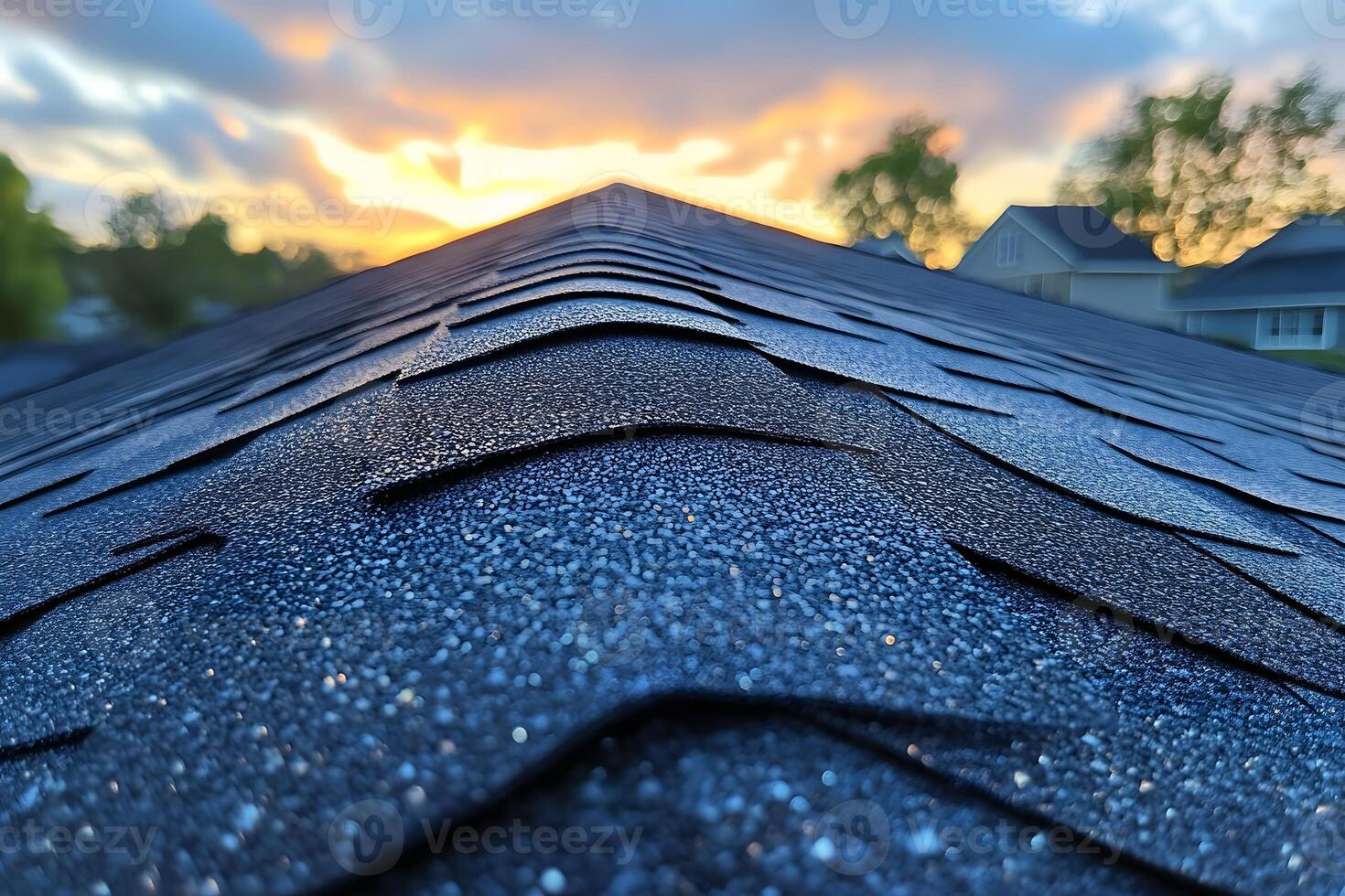 Sunrise on Wet Roof Shingles Home Maintenance and Roofing Aesthetics photo