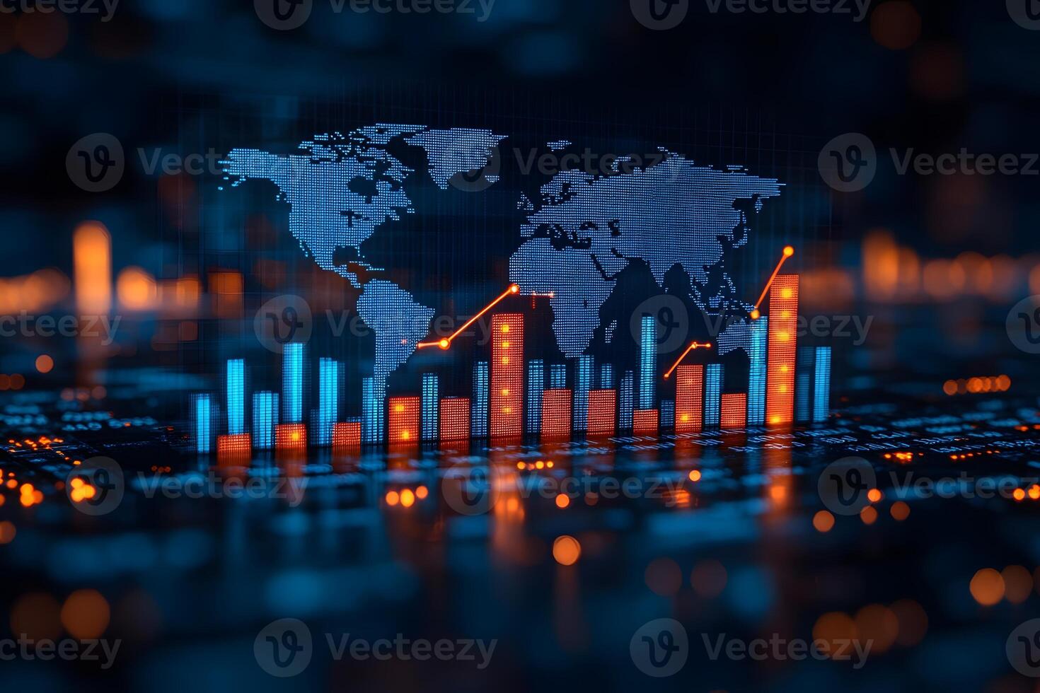 Global Financial Data Analysis with Bar Graphs and World Map photo