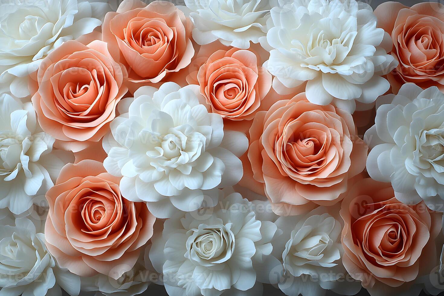 Elegant Floral Arrangement with White and Peach Roses for Decorative Design photo