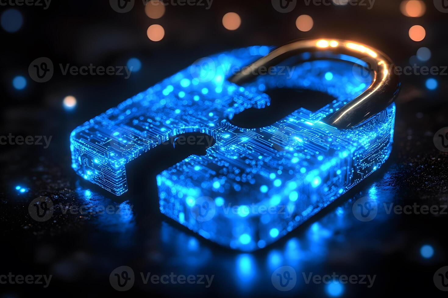 Glowing Digital Padlock Symbolizing Cybersecurity and Data Protection photo