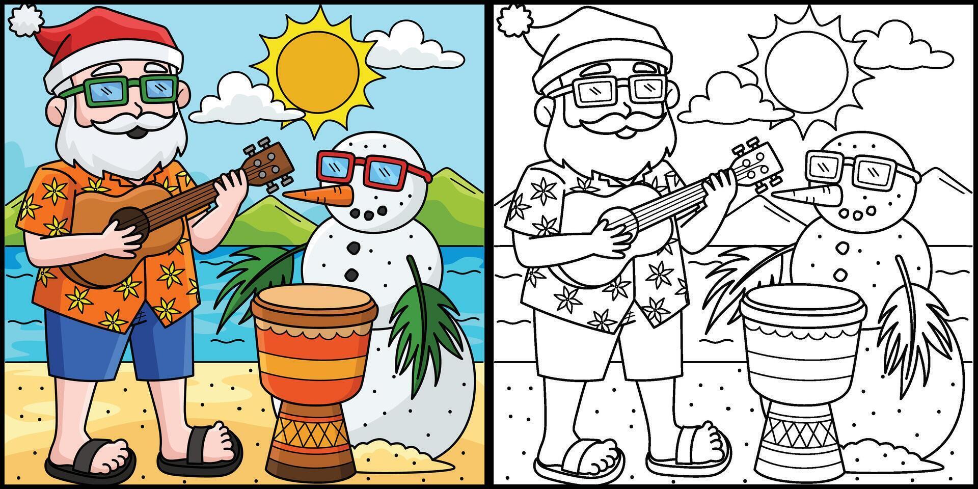 Christmas in July Santa and Snowman Illustration vector