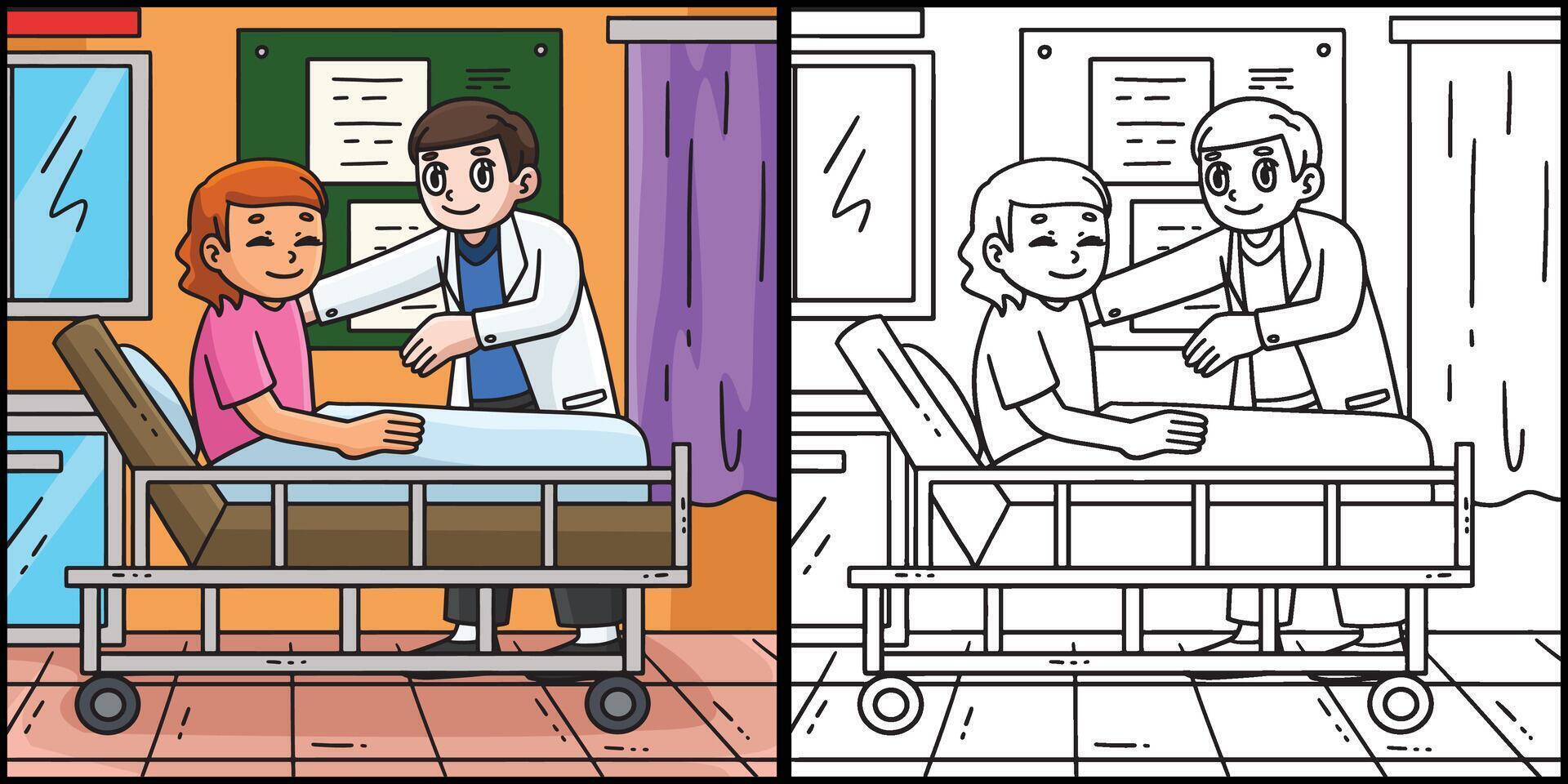 Doctor Assisting Patient Sit Upright Illustration vector