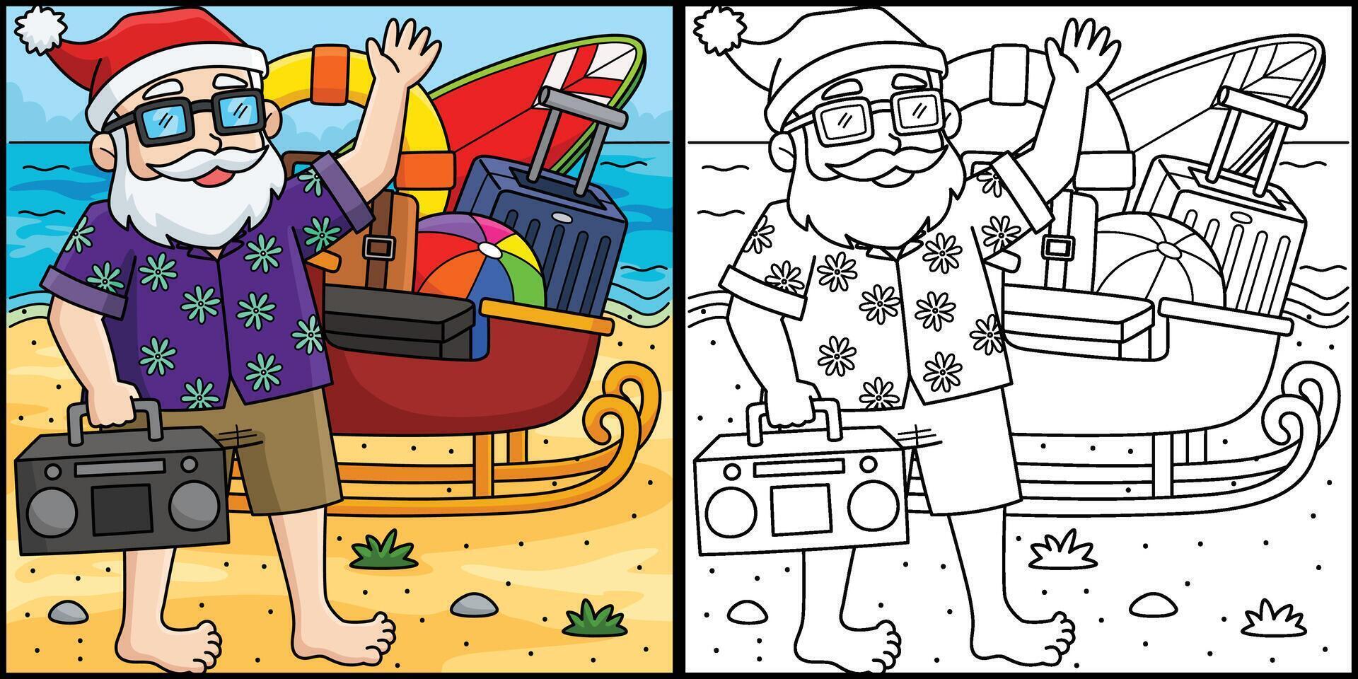 Christmas in July Santa with a Sleigh Illustration vector