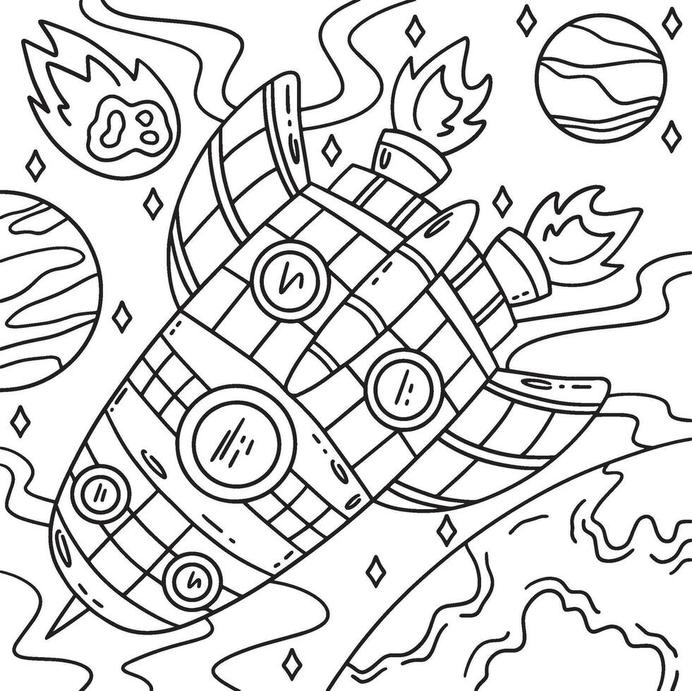 Space Checkered Rocket Coloring Page for Kids vector