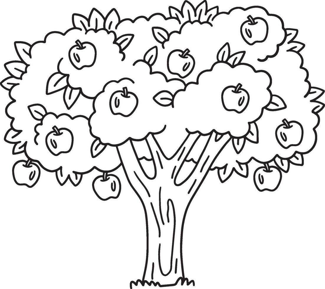 Apple Tree Fruit Plant Isolated Coloring Page vector