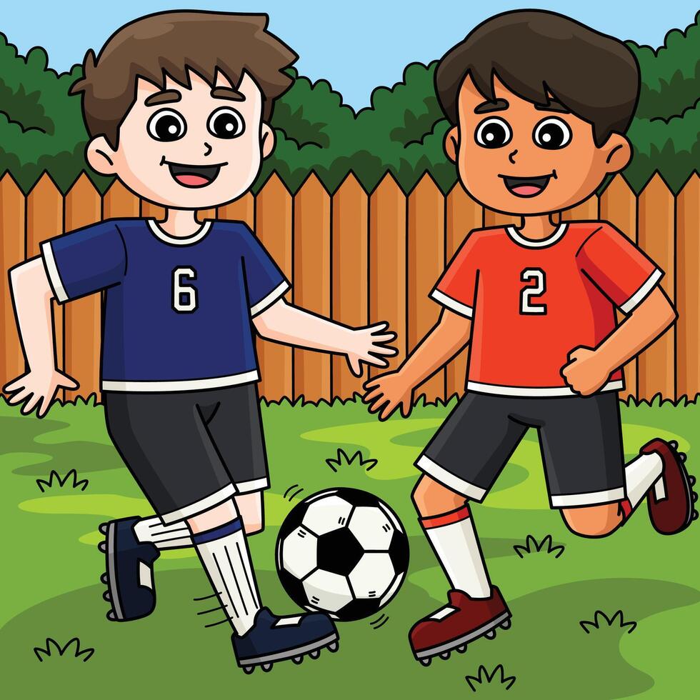 Male Soccer Player Passing Ball Colored Cartoon vector