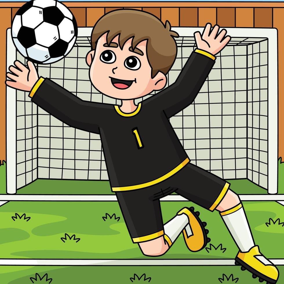 Male Soccer Goalkeeper Stopping the Ball Colored vector
