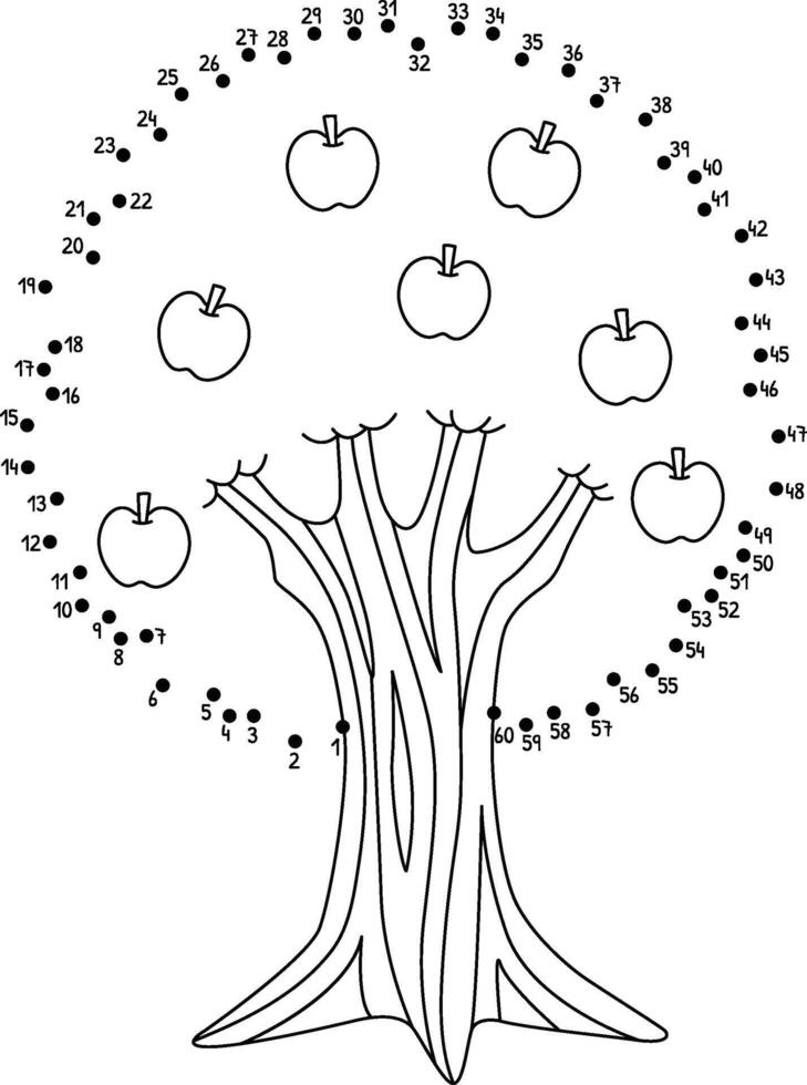 Dot to Dot Apple Tree Isolated Coloring Page vector