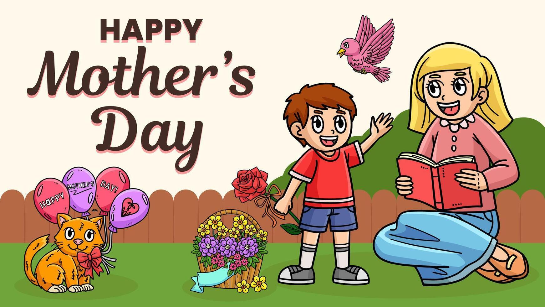 Happy Mothers Day Poster Horizontal Banner vector