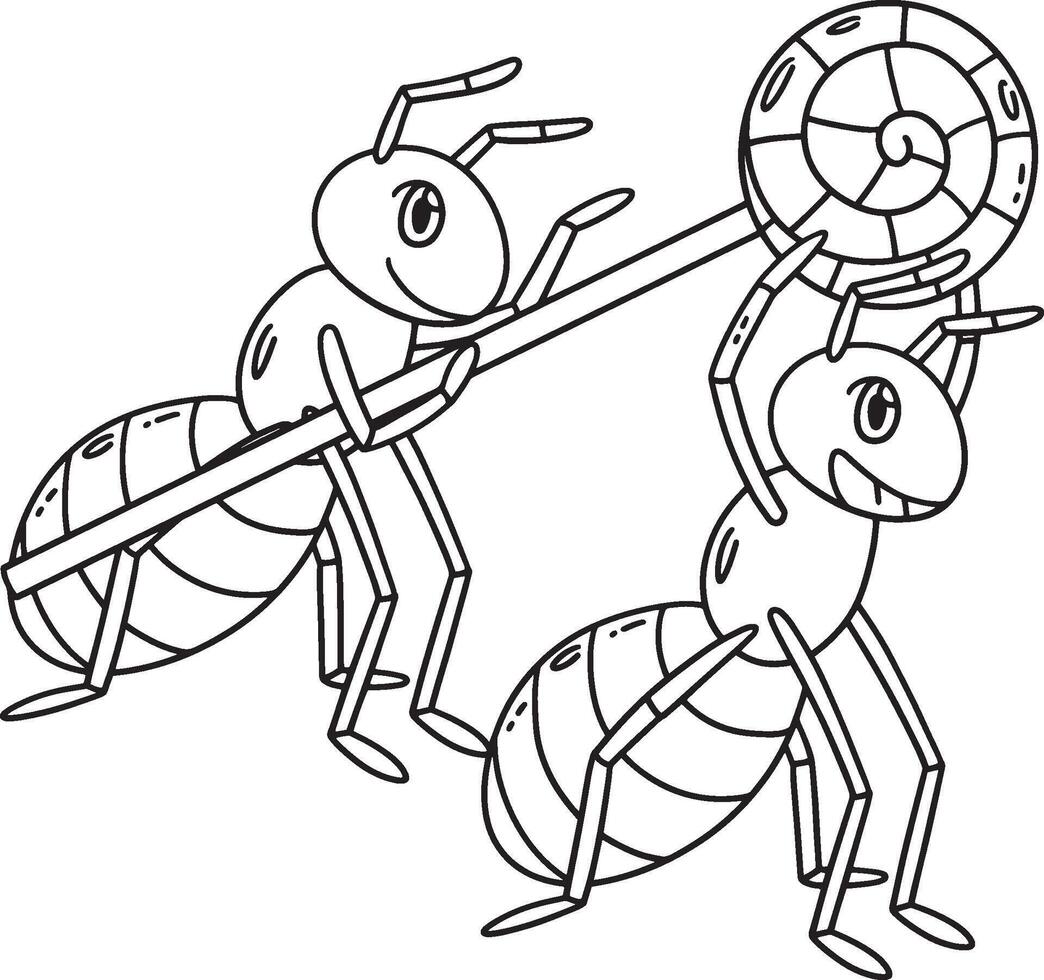 Ants Lifting a Lollipop Isolated Coloring Page vector