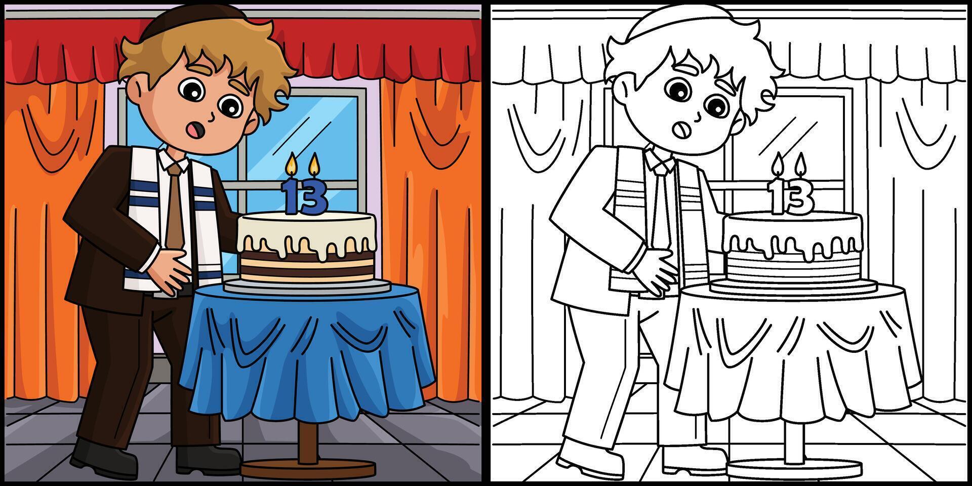 Bar Mitzvah Boy Turning 13 Coloring Illustration vector