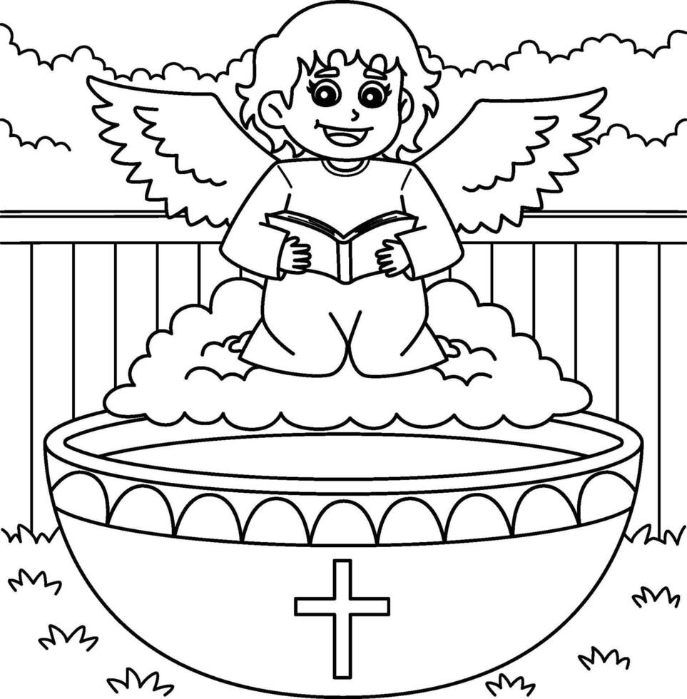 Baptism Angel Base Baptismal Font Coloring Page vector