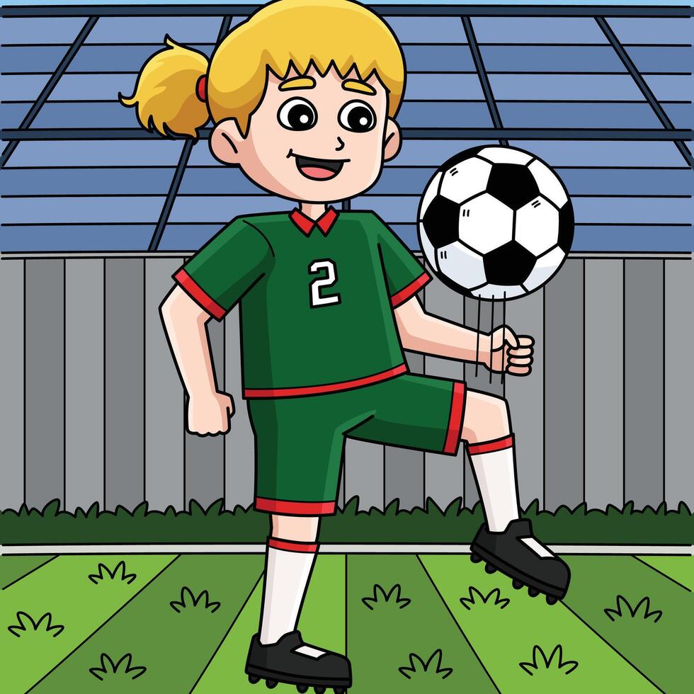 Female Soccer Player Dribbling with Knee Colored vector