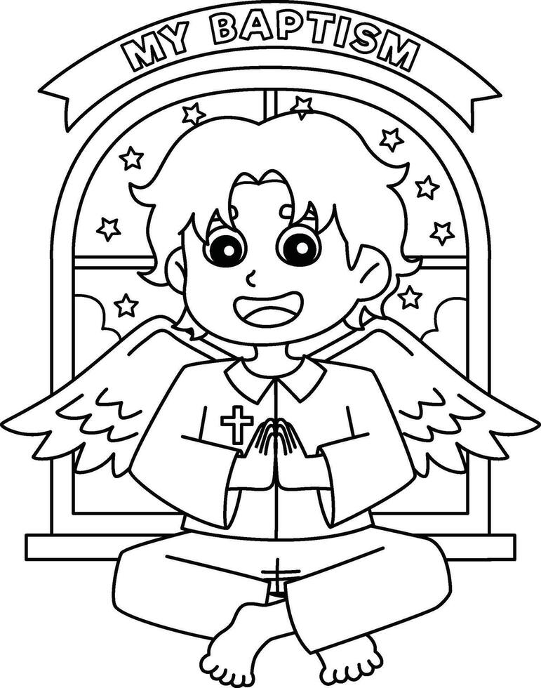 My Baptism Angel Boy Isolated Coloring Page vector