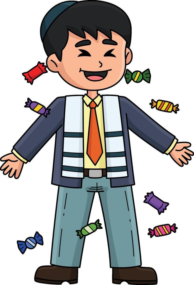 Bar Mitzvah Boy Showering Candies Cartoon Clipart vector