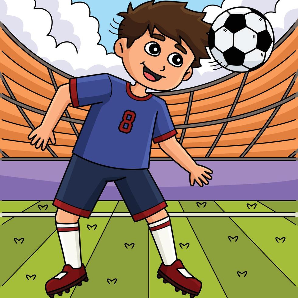 Male Soccer Player Attacking Ball Head Colored vector