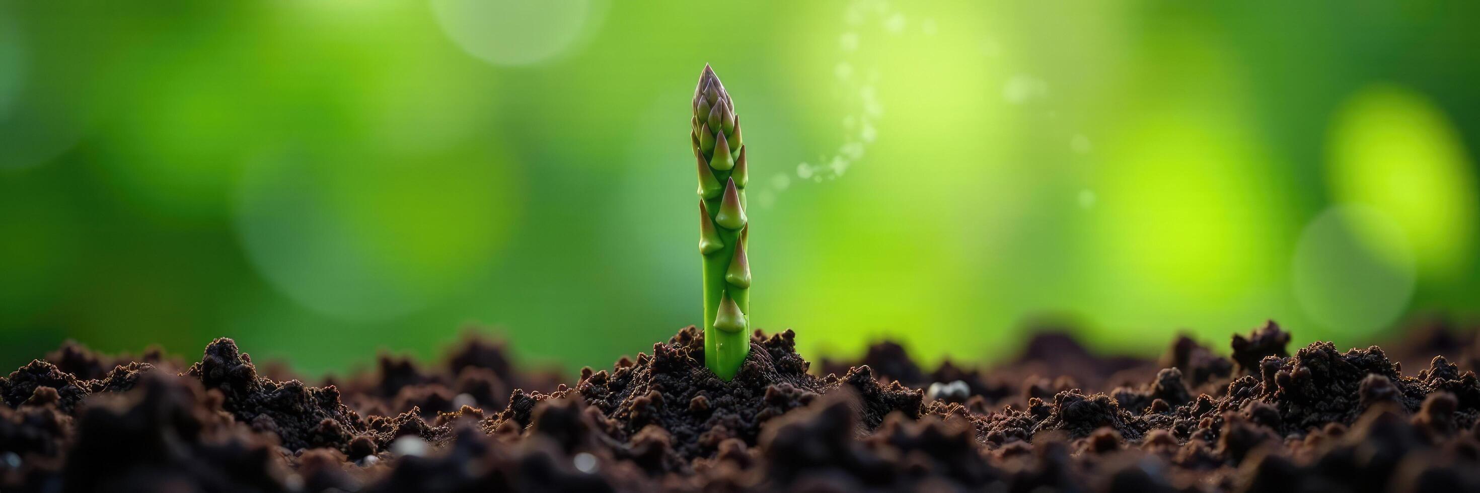 Steaming green asparagus spears emerging from soil, asparagus, vegetation, garden photo