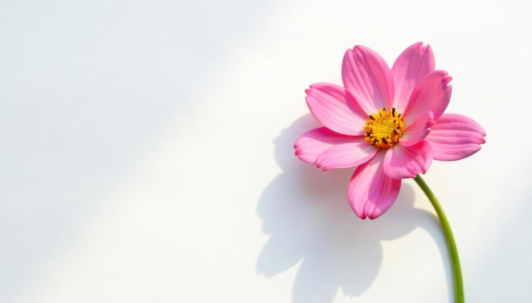 Single flower on white background with subtle shadows, serene, nature, isolated photo