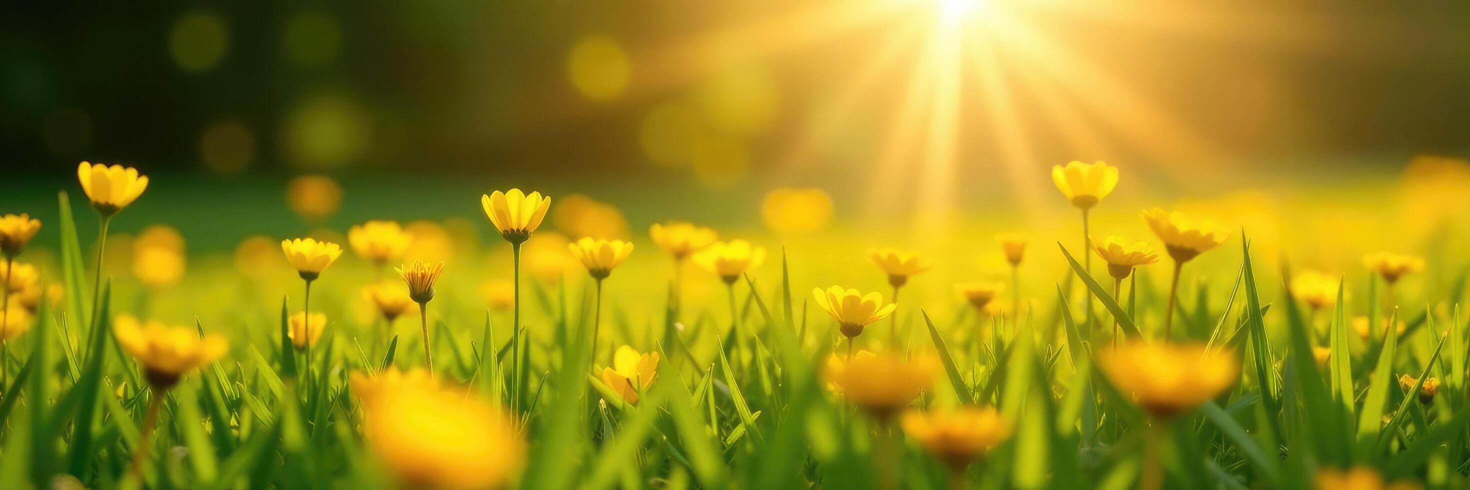 Warm sunlight illuminates a sea of yellow wildflowers in a tranquil meadow, meadow,, scenery photo