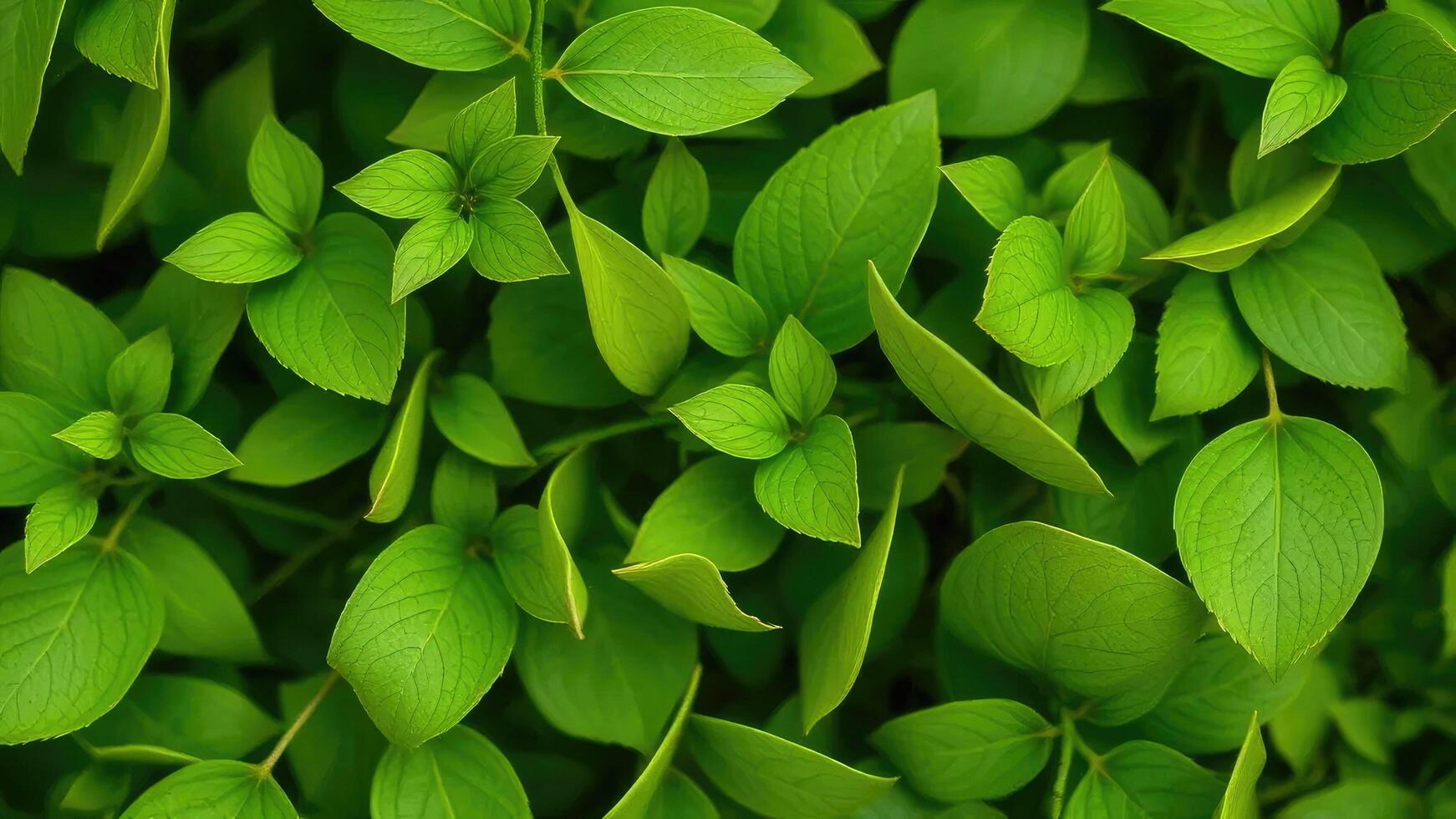 Delicate green leaves overlap in a swirl of organic shapes, foliage, earthy photo