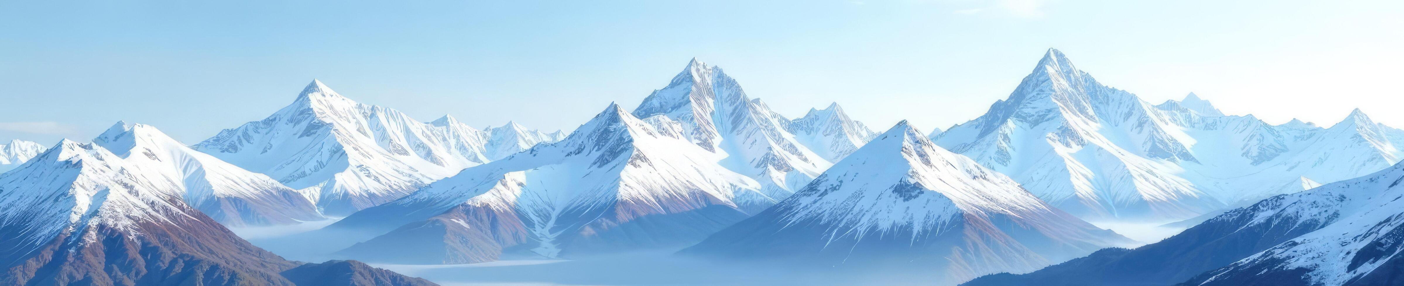 Snow covered mountain peaks isolated in the distance, landscape, vast landscape photo