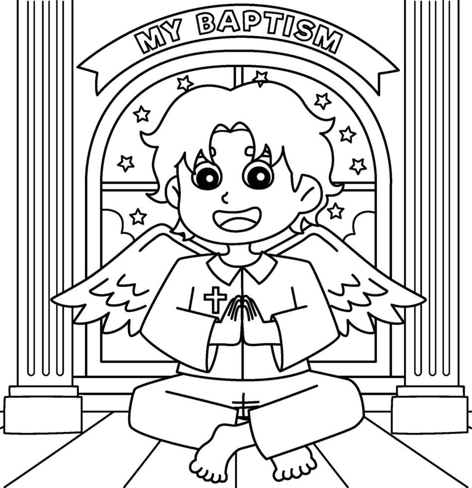 My Baptism Angel Boy Coloring Page for Kids vector