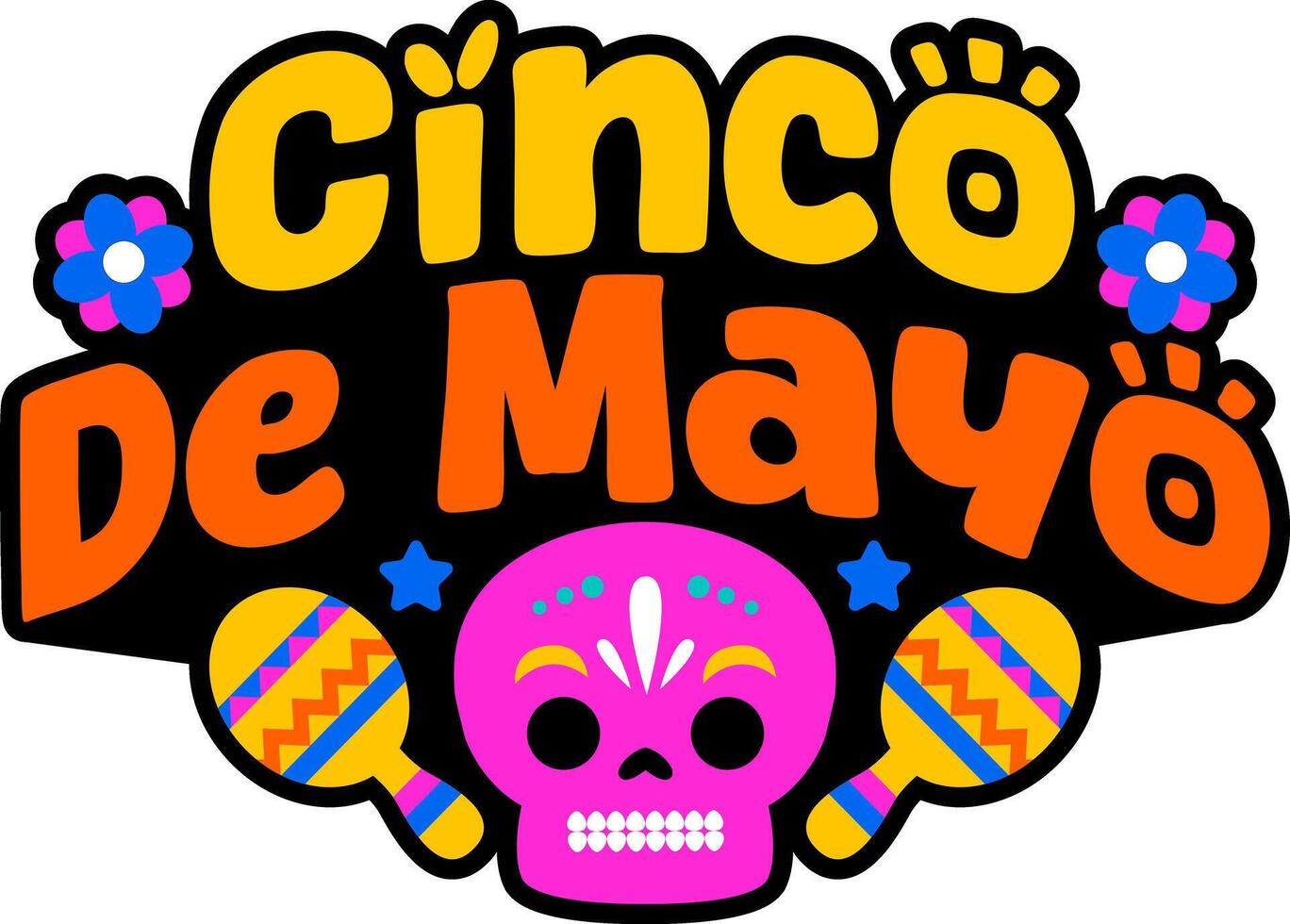 Cinco de Mayo Sugar Skull with Maracas Typography vector
