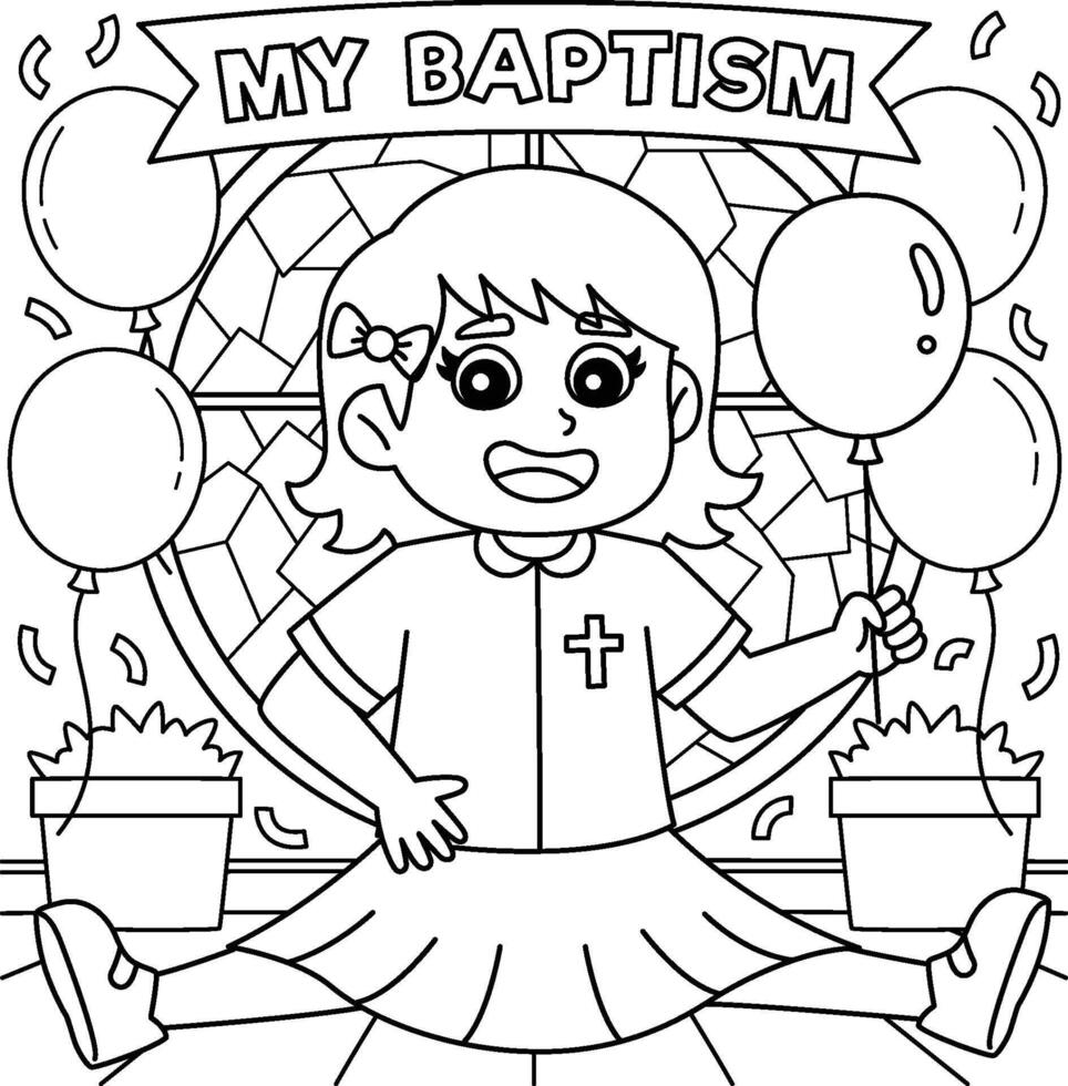 Baptism Baby Girl Celebrating Coloring Page vector