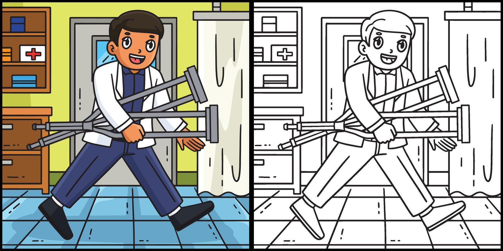Doctor with Walking Cane for Patient Illustration vector